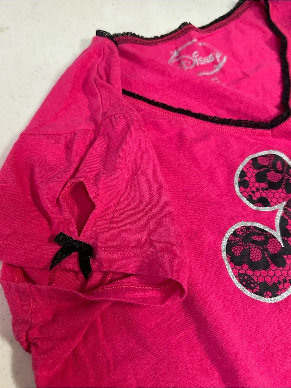 Disney Mickey Mouse 2 Piece Pajama Set XL 16-18 Pink Floral Capri Sleepwear - Picture 5 of 12